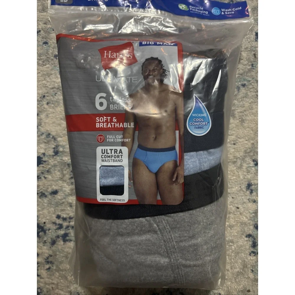 Men's Hanes Big Man 6 Pack Tagless Briefs Underwear 3X
